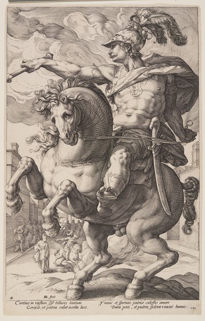 Marcus Curtius til hest, fra De romerske helte af Hendrick Goltzius