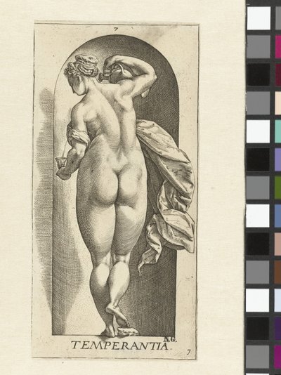 afholdenhed Temperance (titel på objekt) De syv dyder (serietitel) af Hendrick Goltzius