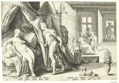 Merkur træder ind på Herses værelse efter at have forvandlet Agraulos til sten af Hendrick Goltzius
