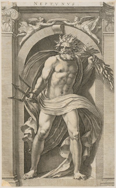 Neptun, side 2 i serien »Otte antikke guddomme« af Hendrick Goltzius