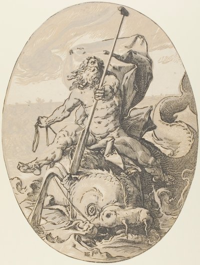 Oceanus, plade to fra Demogorgon and the Deities af Hendrick Goltzius