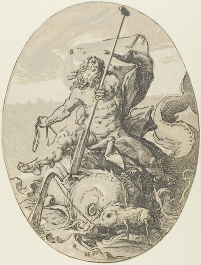 Oceanus, plade to fra Demogorgon and the Deities af Hendrick Goltzius
