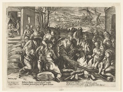 Paul bidt i hånden af ​​en hugorm Apostlenes historie (serietitel) af Hendrick Goltzius