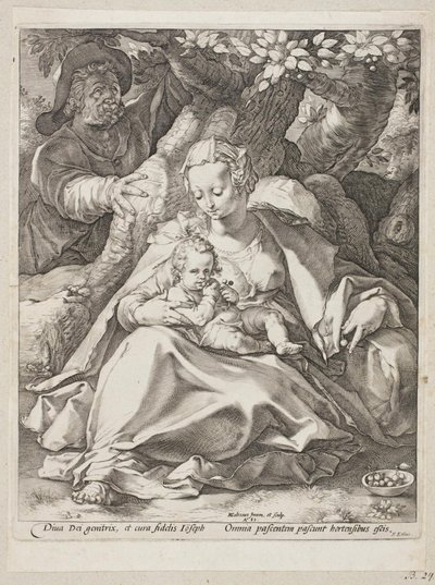 Hvil på flyveturen til Egypten under et kirsebærtræ af Hendrick Goltzius