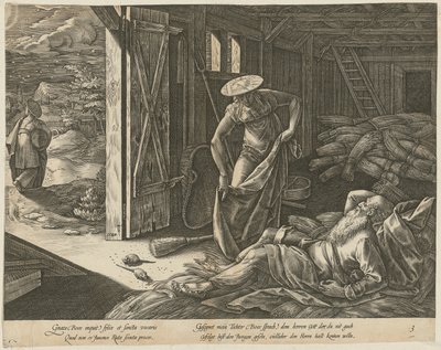 Ruth og Boas i laden, side 3 i serien »Ruths historie« af Hendrick Goltzius