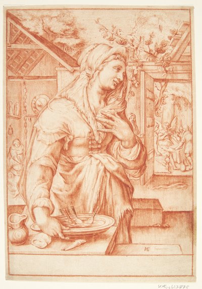 Sarah i køkkenet af Hendrick Goltzius