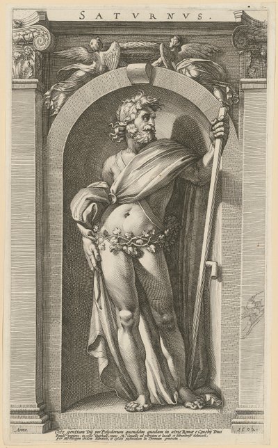 Saturn, blad 1 i serien «Otte antikke guddomme» af Hendrick Goltzius