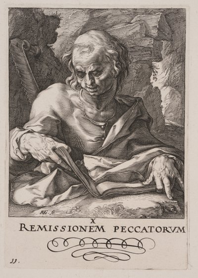 Simon, fra Kristus, apostlene og Paulus med trosbekendelsen af Hendrick Goltzius