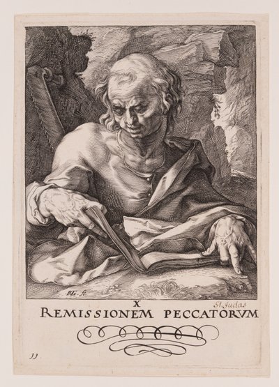 Simon, fra Kristus, apostlene og Paulus med trosbekendelsen af Hendrick Goltzius