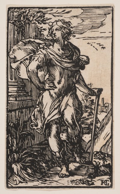 Stående ung mand med stok af Hendrick Goltzius