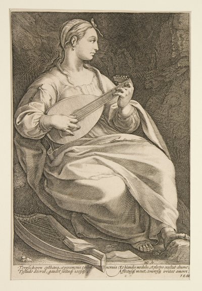 Terpsichore, blad 5 fra serien De ni muser af Hendrick Goltzius