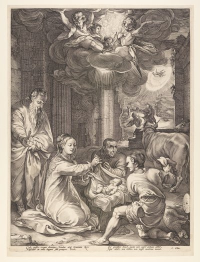 Hyrdernes tilbedelse, fra Kristi fødsel og tidlige liv af Hendrick Goltzius