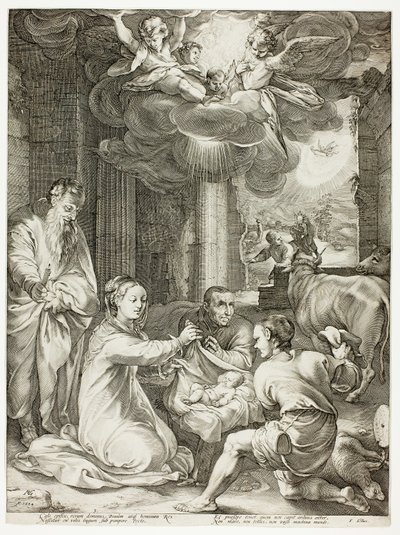 Hyrdernes tilbedelse, plade tre fra The Birth and Early Life of Christ af Hendrick Goltzius