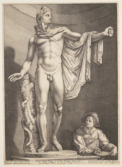 Apollon fra Belvedere, fra tre berømte antikke statuer i Rom af Hendrick Goltzius