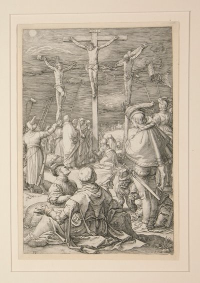 The Crucifixion (Kristus på korset), fra The Passion, #10 i en serie af 12 graveringer af Hendrick Goltzius