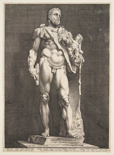 Kejser Commodus som Herkules, fra tre berømte antikke statuer i Rom af Hendrick Goltzius