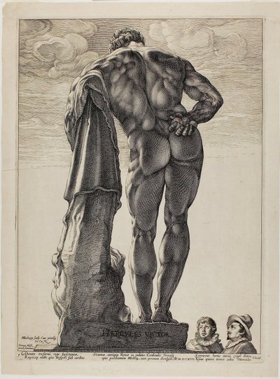 Farnesian Hercules, plade en fra Three Famous Antique Sculptures af Hendrick Goltzius