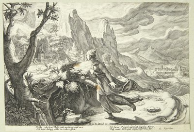 Thisbe skræmt af løven af Hendrick Goltzius