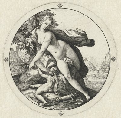 Venus og Amor Venus fryser uden Ceres og Bacchus (titel på objekt) af Hendrick Goltzius