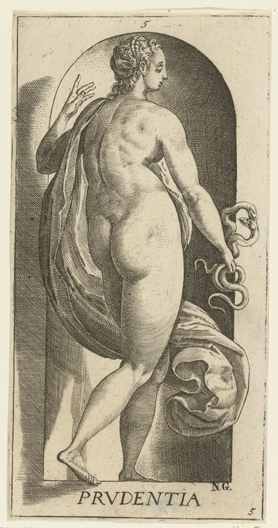 Advarsel Prudentia (titel på objekt) De syv dyder (serietitel) af Hendrick Goltzius