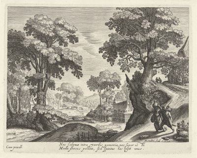 Landskab med et bondepar på en landevej af Hendrick Hondius (I)