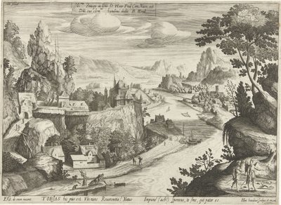 Tobias og englen fanger fisken i Tigris af Hendrick Hondius (I)