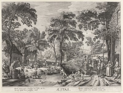 Sommer, et selskab ved en sø Aestas (titel på objekt) De fire årstider (serietitel) af Hendrick Hondius (I)