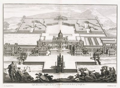 Castle Howard i Yorkshire, fra "Vitruvius Britannicus" eller "The British Architect, der indeholder planer, forhøjninger og sektioner af de almindelige bygninger både offentlige og private, i Storbritannien" af Colin Campbell af Hendrick Hulsberg