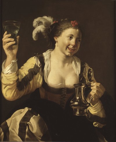 En pige, der holder et glas (le gout, serie des cinq sens) - En pige, der holder et glas (Smag. Fra serien ""De fem sanser"), af Terbrugghen, Hendrick Jansz (1588-1629). olie på lærred af Hendrick Jansz Terbrugghen