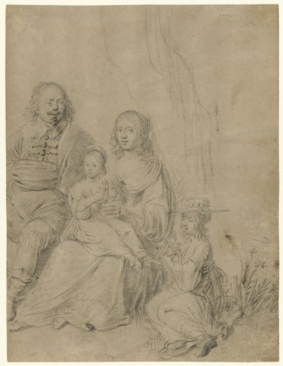 Familiegruppe bestående af et forældrepar og to døtre af Hendrick Martensz. Sorgh (attributed to)