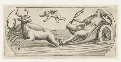 Diana med bue og pil Nouveau Livre des Dieux et Deeßes De la Marine Bouckje of Sea Gods and Goddesses (serietitel) af Hendrick de Keyser (I)