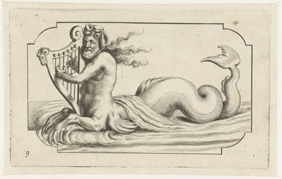 Triton spiller en harpe Nouveau Livre des Dieux et Deeßes De la Marine Bouckje of Sea Gods and Goddesses (serietitel) af Hendrick de Keyser (I)