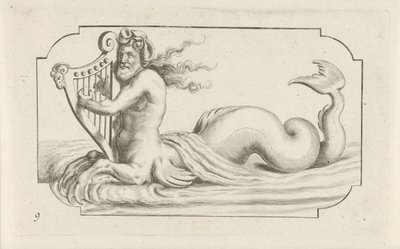 Triton spiller på en harpe Nouveau Livre des Dieux et Deeßes De la Marine Bouckje of Sea Gods and Goddesses (serietitel) af Hendrick de Keyser (I)