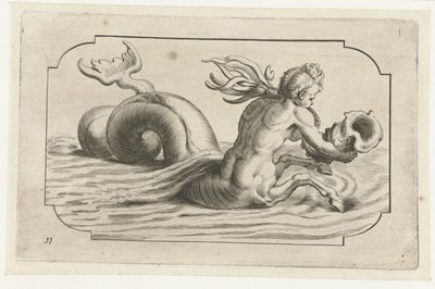 Søhest med en mandlig overkrop Nouveau Livre des Dieux et Deeßes De la Marine Bouckje of Sea Gods and Goddesses (serietitel) af Hendrick de Keyser (I)