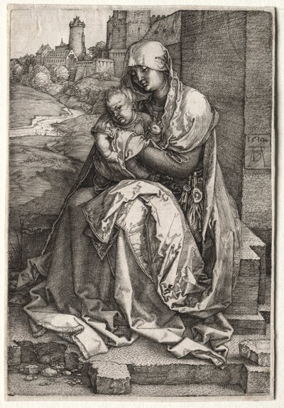 Jomfruen og barnet sidder ved muren af Hendrick ter Brugghen