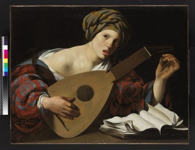 Ung kvinde stemmer en lut, ca. 1626-27 af Hendrick ter Brugghen