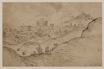Landskab med udsigt over en by, 1500-tallet af Hendrick van Cleve