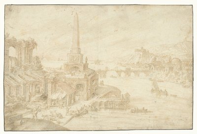 Obelisk ved siden af ​​ruiner Regions, Ruralities, Fundorum (...) (serietitel) af Hendrick van Cleve