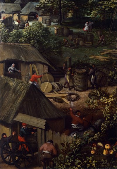 Efterårshøstlandskab, af Lucas van Valkenborch (ca. 1530-1597), detaljer af Hendrick van den (1530 97) Broeck