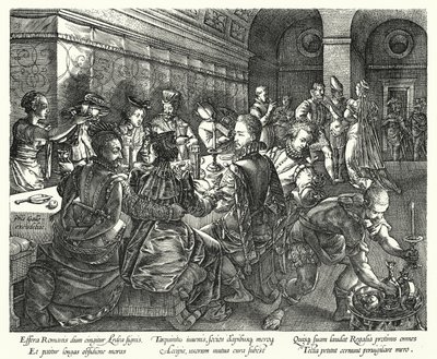 Banketten i Tarquinius-huset (gravering) af Hendrik (after) Goltzius