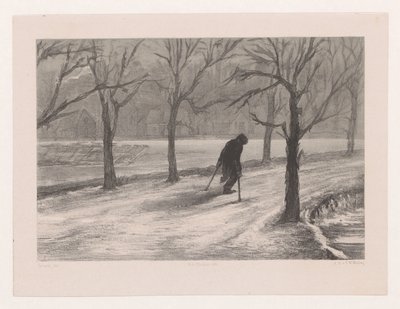 Mand på krykker i et vinterlandskab Vinter også i livet (original titel) af Hendrik Adriaan Christiaan Dekker