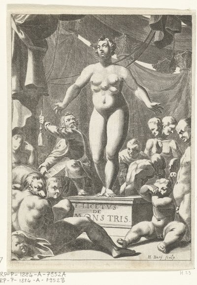 Nøgen kvinde med fem barme Titelside for Fortunius Licetus, De Monstris, Amsterdam 1665 af Hendrik Bary