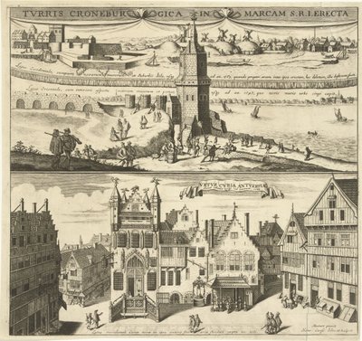 Udsigt over Kroonenburg og det gamle rådhus i Antwerpen af Hendrik Causé