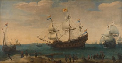En række østindienere ud for kysten (Mauritius og andre østindienere, der sejler ud af Marsdiep) af Hendrick Cornelisz. Vroom