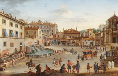 Rom, udsigt til Palazzo Barberini med mange figurer (olie på kobber) af Hendrik Frans van called lo Studio (circle of) Lint