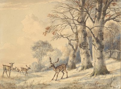 Hjorte under bøgetræer om sommeren, 1853. af Hendrik Gerrit ten Cate