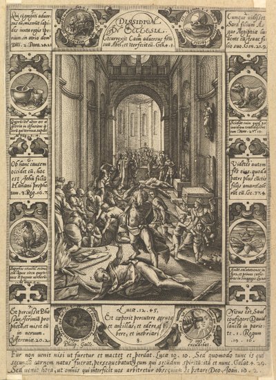 Uenighed i kirken Dissidium i kirken, ca. 1578 af Hendrik Goltzius