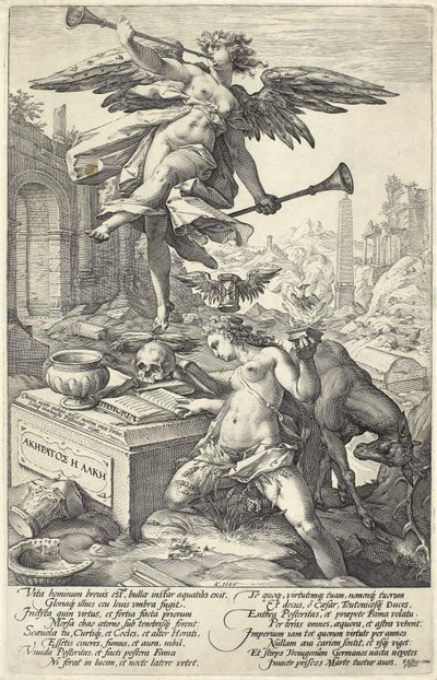 Berømmelse og historie, fra romerske helte, 1586 af Hendrik Goltzius