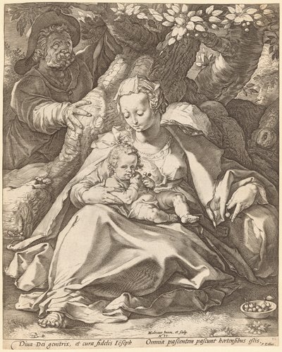Den hellige familie under et kirsebærtræ af Hendrik Goltzius