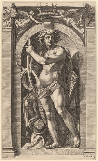 Sol eller Apollo af Hendrik Goltzius after Polidoro da Caravaggio